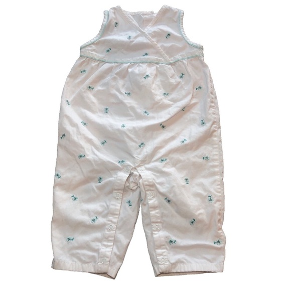Jamie And Jack Jumpsuit Romper White Teal Floral Baby Girl Size 6-12 Months - Picture 1 of 9